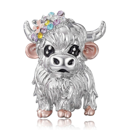 Beaut&Berry Cute Enamel Cattle Brooches for Women Unisex Animal Pins Casual Party Jewelry Accessories Gifts Decoration