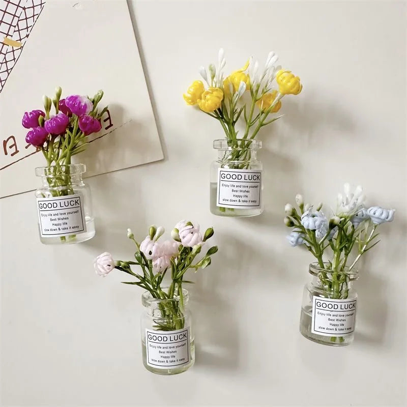 1/30Pcs Cute Mini Fridge Magnet Mini Small Vase frigerator Home 3D Vase Artificial Flower Magnet Kitchen Decoration Accessories