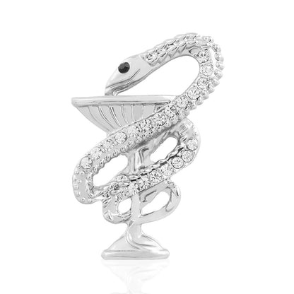 Bowl of Hygieia Medical Pins Inlaid Crystal Snake Surround Cup Brooch Exquisite Coat Lapel Badge Accessories for Doctor Nurse