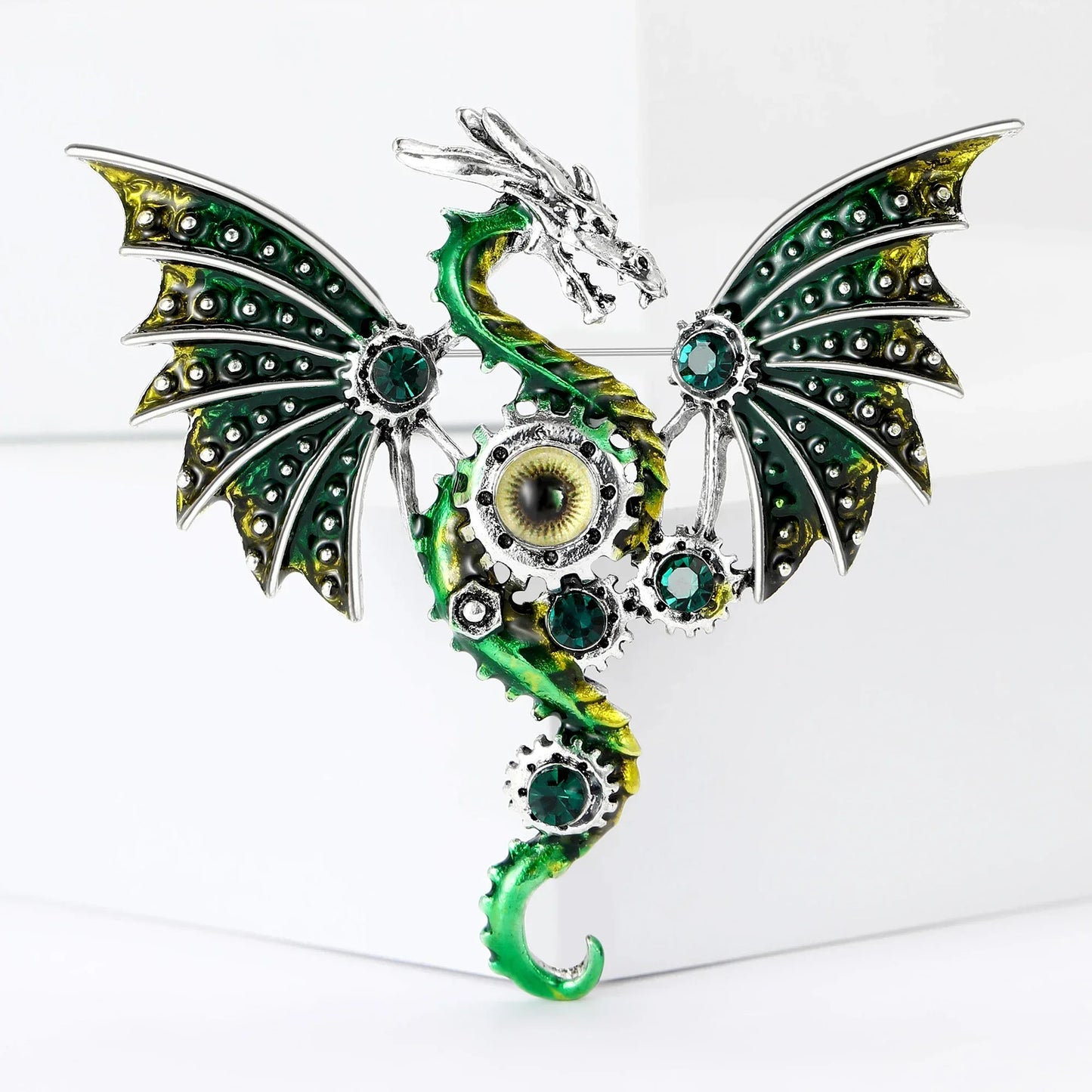 Enamel Mechanical Dragon Pins for Women Unisex Rhinestone Dragons Brooches Event Party Backpack Decoration Clothes Accessories