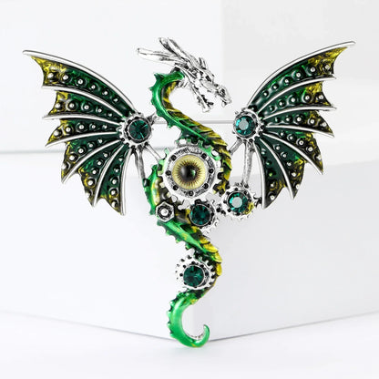 Enamel Mechanical Dragon Pins for Women Unisex Rhinestone Dragons Brooches Event Party Backpack Decoration Clothes Accessories