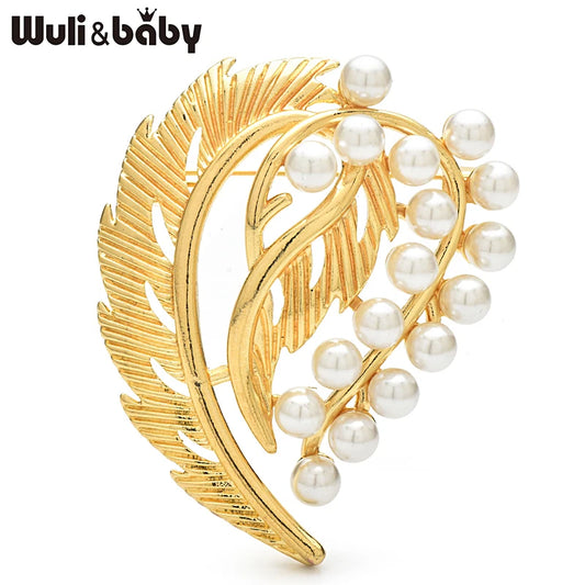 Wuli&baby Pearl Heart Brooches For Women Unisex Elegant Geometric Plants Flower Party Office Brooch Pins Gifts