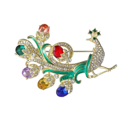 Exquisite Crystal Bird Brooch Women Badges Rhinestone Peacock Open Screen Party Lapel Pin Accessories