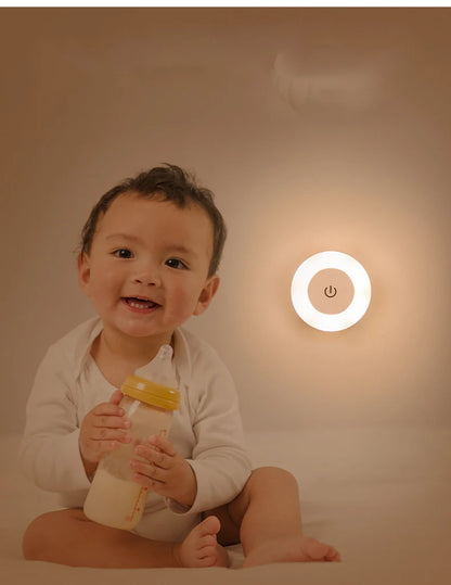 Energy Saving Led Touch Sensor Night Lights USB Rechargeable Magnetic Wall Light Room Aisle Bedroom Round Portable Night Lamp
