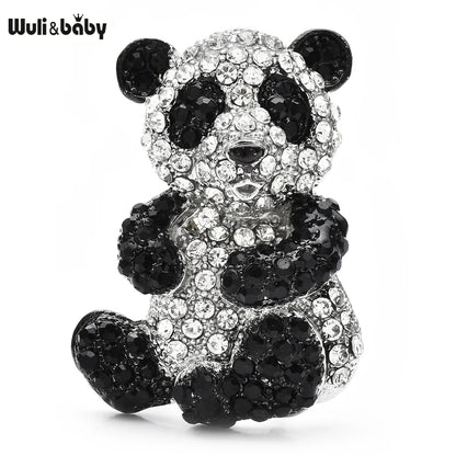 Wuli&baby Lovely Sparkling Panda Brooches For Women Unisex multiple colors Rhinestone National Treasure Animal Party Brooch Pins Gifts