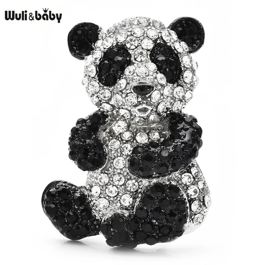 Wuli&baby Lovely Sparkling Panda Brooches For Women Unisex 2-color Rhinestone National Treasure Animal Party Brooch Pins Gifts