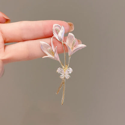 New Rhinestone Enamel Pins Lily Flower Brooches For Women Elegant Weddings Banquet LGBT Brooch Pins Gifts Dress Shirt Decoration