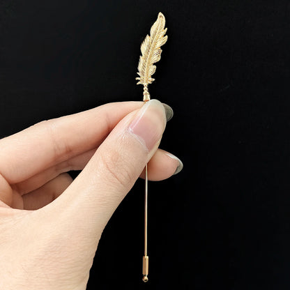 Beaut&Berry Luxury Glossy Feather Brooches for Women Unisex Creative Pins Casual Party Jewelry Accessories Gifts Decoration