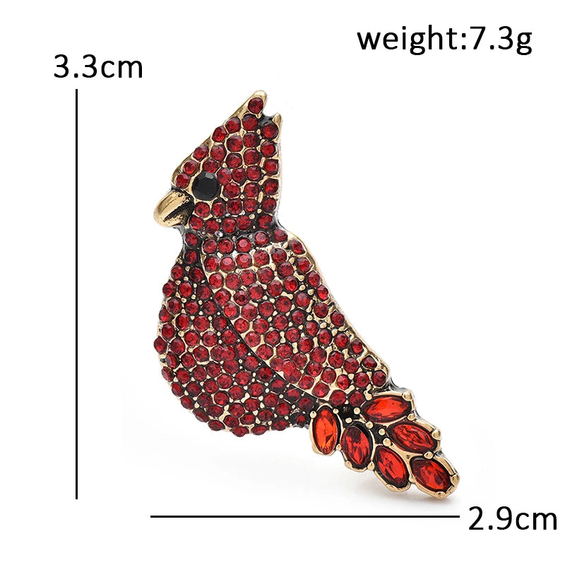 Wuli&baby Vintage Red Bird Brooches For Women Unisex Lovely Rhinestone Birds Animal Party Casual Brooch Pins Gifts