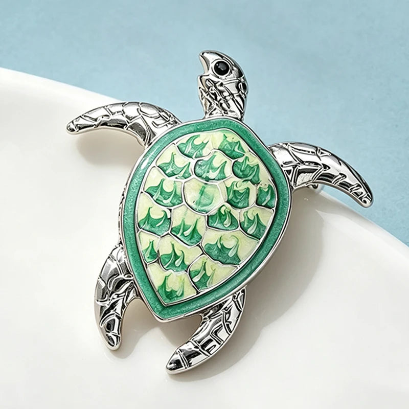 Wuli&baby Lovely Swimming Turtle Brooches For Women Unisex Green Enamel Water Animal Party Casual Brooch Pin Gifts