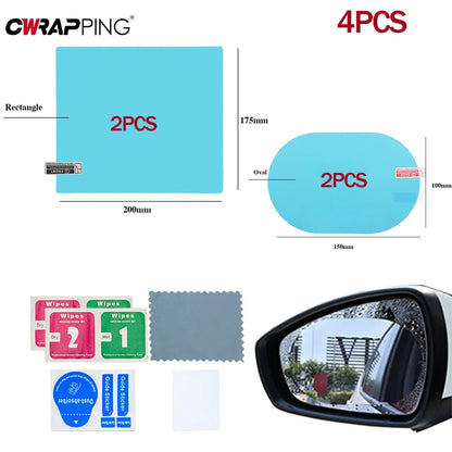 4PCS Car Rainproof Film 2 Auto Rearview Mirror 2 Side Windows Rainproof Film Waterproof Anti-fog Car Stickers for Car Accessorie