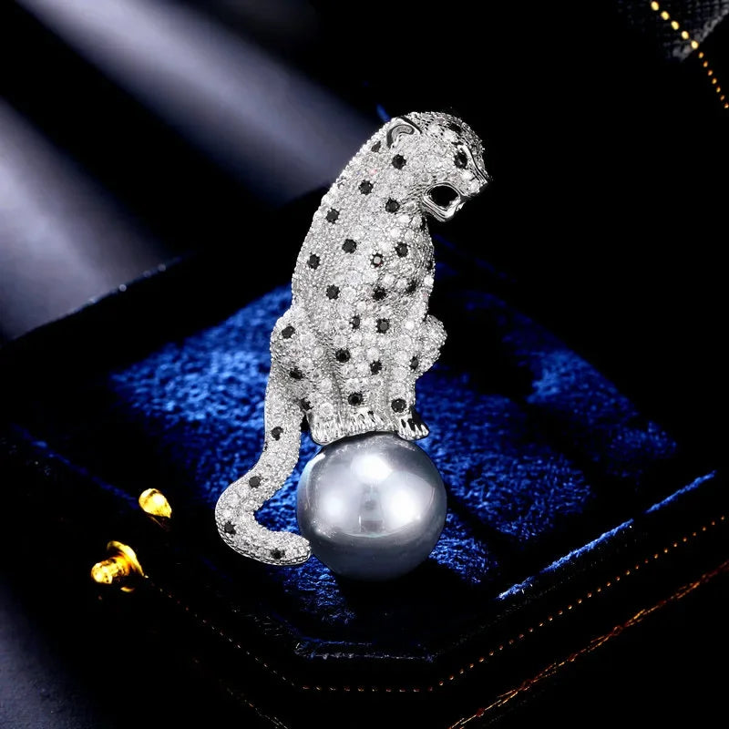 Vintage Luxury Beautiful Rhinestone Set Leopard Design Brooch，Suit Coat Costume Jewelry Accessories Pins，Holiday Party Favors