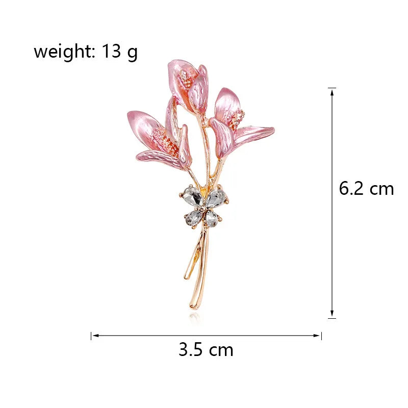 New Rhinestone Enamel Pins Lily Flower Brooches For Women Elegant Weddings Banquet LGBT Brooch Pins Gifts Dress Shirt Decoration