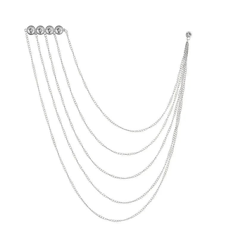 Korean Crystal Multilayer Long Tassel Chain Brooch for Women and Men Wedding Party Collar Pins Luxulry Jewelry Accessories