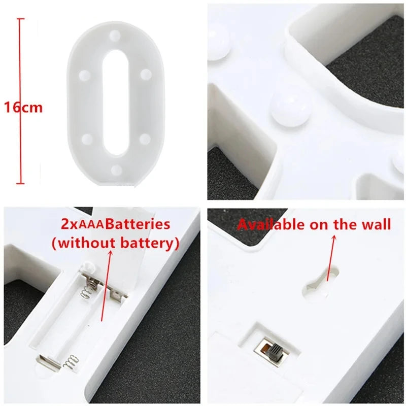 Alphabet LED Night Lights Luminous Number Letter Lamp 16cm Letter Light for Home Wedding Birthday Christmas Party Decoration