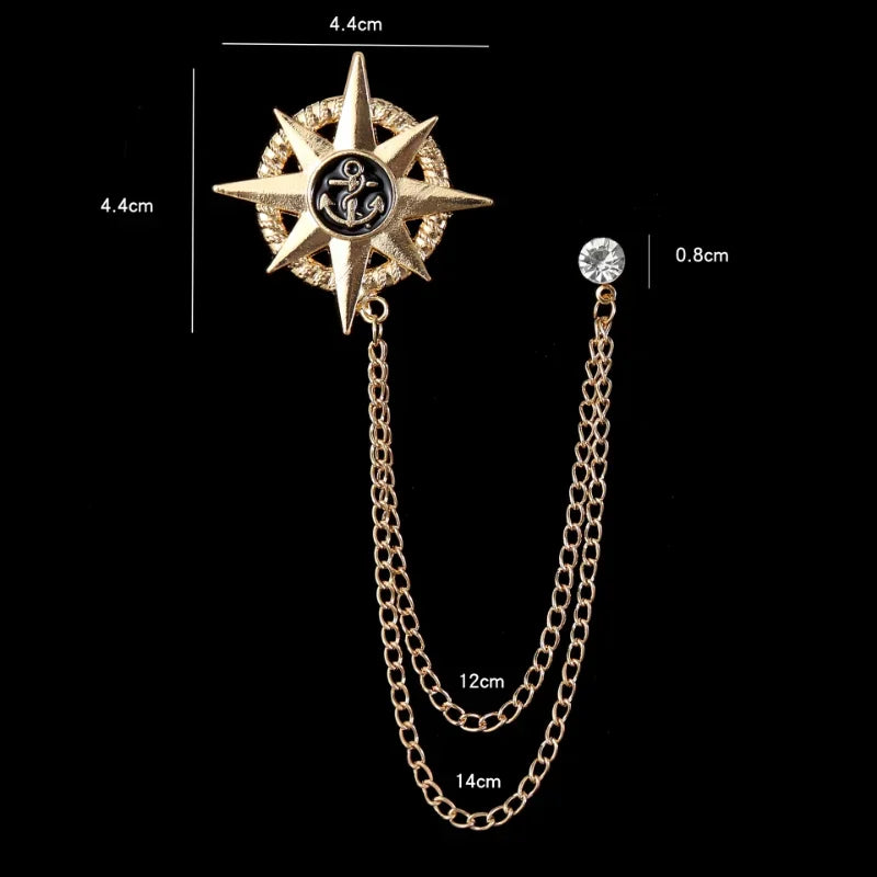 Retro Fashion Crystal Glasses Brooch Tassel Chain Snake Eagle Animal Lapel Pin Men Suit Shirt Collar Badge Jewelry Accessories