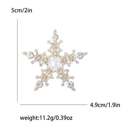 Christmas Rhinestone Snowflake Brooch for Women Unisex Pearl Ice Crystal Pin Event Party Backpack Decoration Clothes Accessories