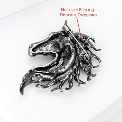 Beaut&Berry Luxury Glossy Horse Head Brooches for Women Zodiac Animal Pins Casual Party Accessories New Year Gifts Friends