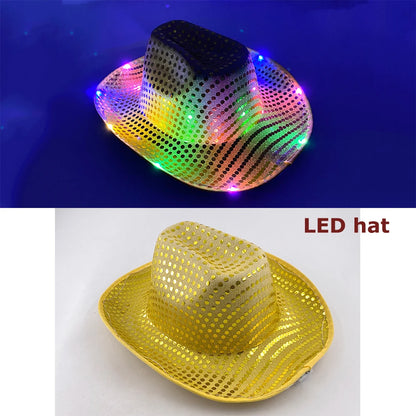 LED Glowing Cowgirl boy Hat Neon Luminous Bride Hat For Holiday Light Up Supplies Fluorescent Party Props Bachelorette Party Hat