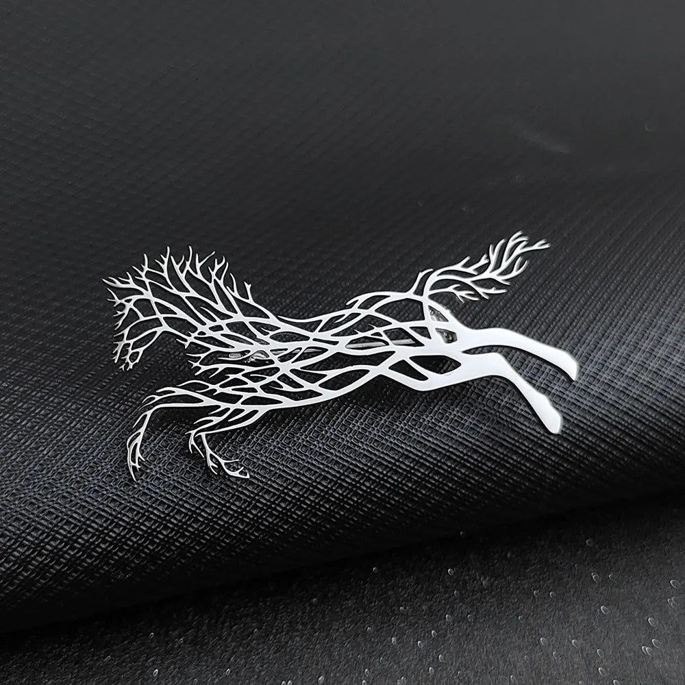 Luxury Running Horses Brooch Trendy Classic Zodiac Animal Lapel Pins Casual Jewelry Leopard Stainless Steel Brooches for Women