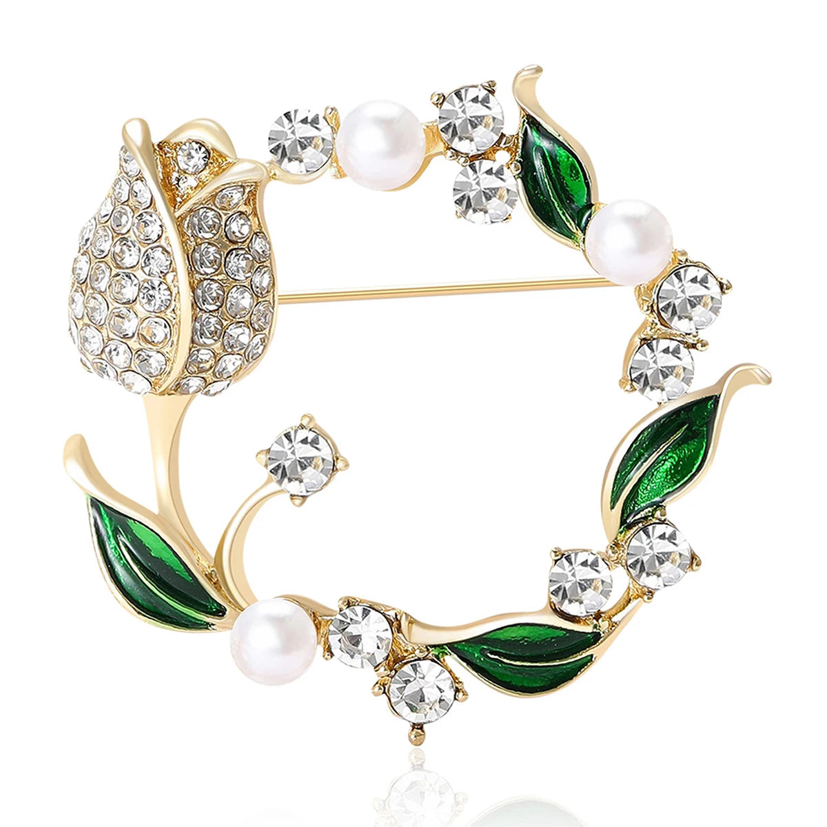 Beaut&Berry Luxury Rhinestone Tulip Wreath Brooches for Women Unisex Plant Pins Casual Party Jewelry Accessories Gift Decoration
