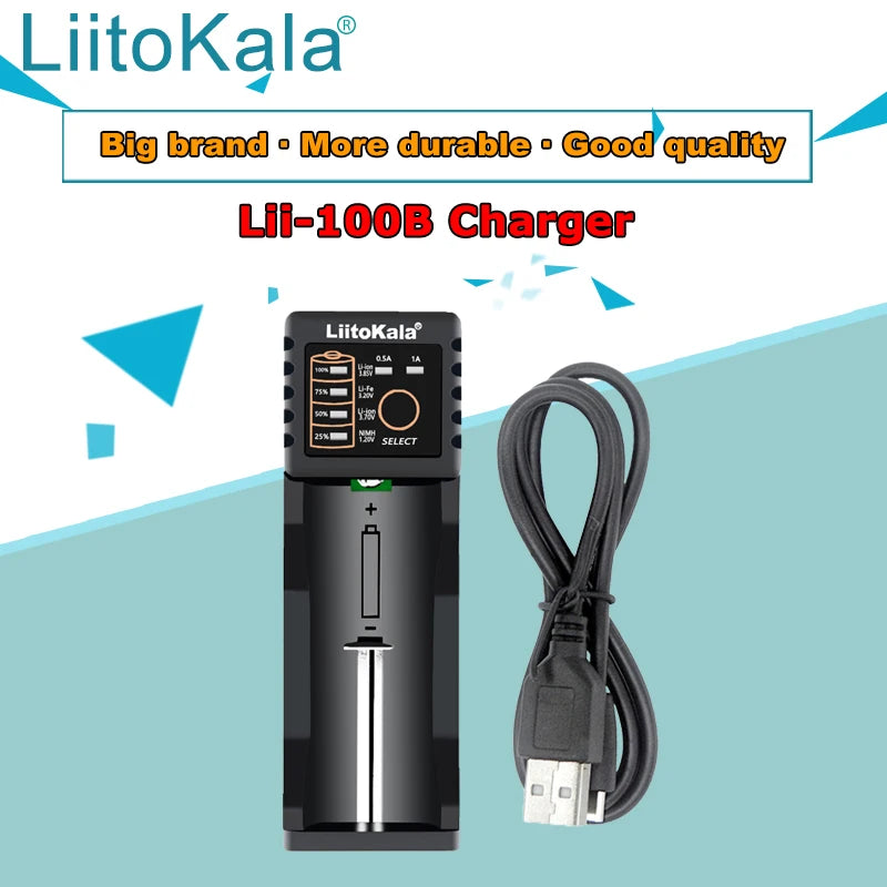 LiitoKala Lii-100B Lii-100 18650 Battery Charger For 26650 16340 RCR123 14500 LiFePO4 1.2V Ni-MH Ni-Cd Smart Charger