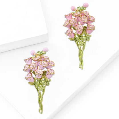 Beaut&Berry Luxury Enamel Rose Bouquet Brooches for Women Unisex Mother’s Day Pins Casual Party Jewelry Accessories Gifts