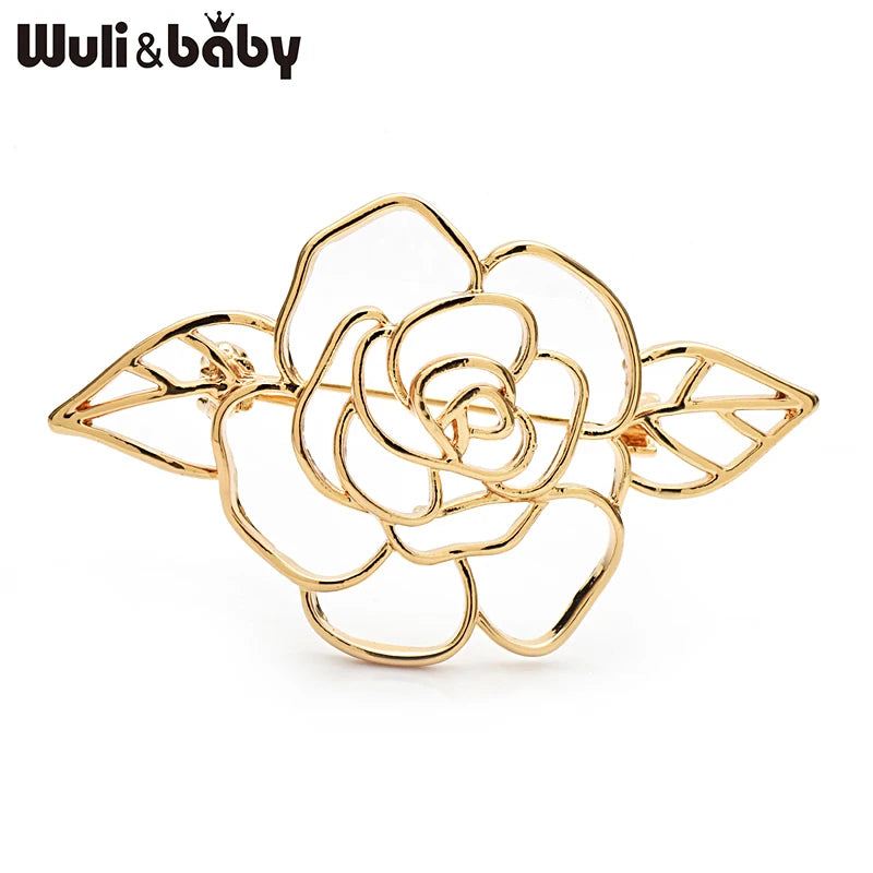 Wuli&baby Lovely Rose-flower Brooches For Women Unisex 2-color Easy-match Plants Flowers Party Casual Brooch Pins Gifts