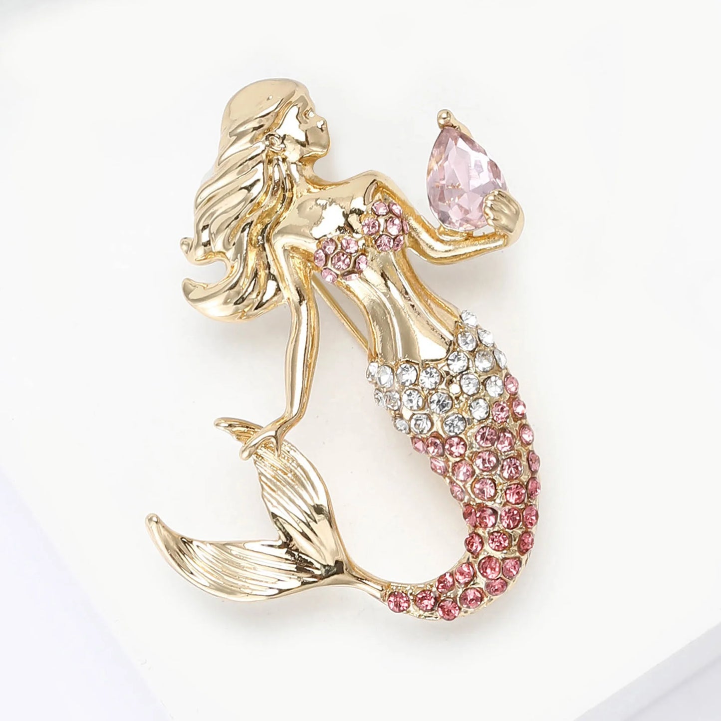 Trendy Rhinestones Mermaids Brooches for Women Unisex Metals Figures Pins Badges Office Party Backpack Gifts Jewelry Accessories