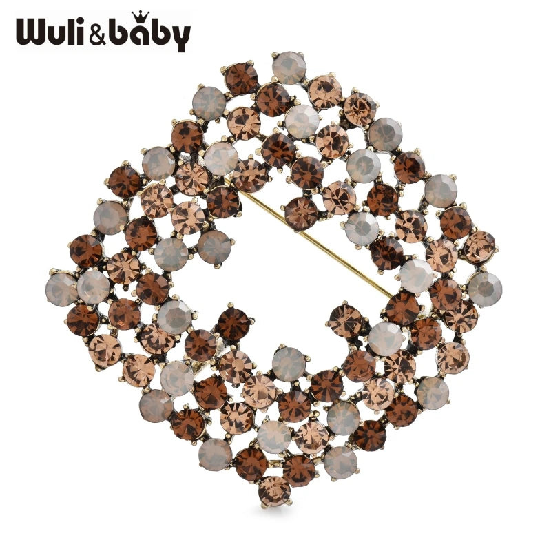 Wuli&baby Shining Geometric Brooches 4-color High Quality Rhinestone Rhombus Elegant Office Party Brooch Pins Gifts