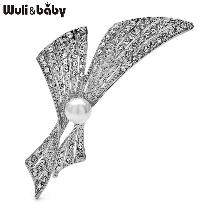 Wuli&baby Elegant Pearl Bowknot Geometric Brooches For Women Unisex Suits Clothes Party Office Brooch Pins Gifts