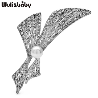 Wuli&baby Elegant Pearl Bowknot Geometric Brooches For Women Unisex Suits Clothes Party Office Brooch Pins Gifts