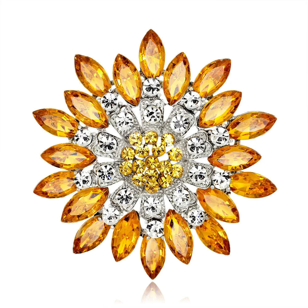 New retro men and women's fashion versatile brooches shiny crystal big flowers rhinestone pin accessories jewelry gifts
