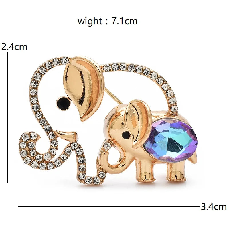 Wuli&baby Crystal Mum-baby Elephant Brooches For Women Unisex Lovely Metal Rhinestone Animal Party Office Brooch Pins Gifts