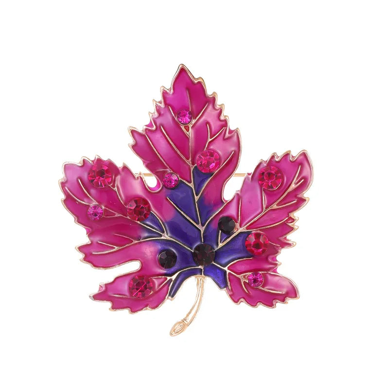 Exquisite Crystal Enamel Maple Leaf Brooch Pin for Women Plant Corsage Badge Wedding Jewelry Gifts