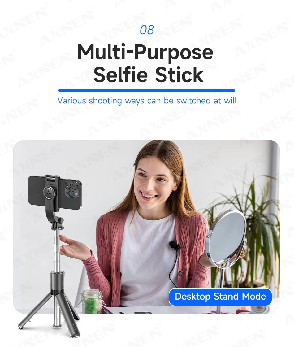 Bluetooth Selfie Stick Tripod Desktop Stand, Phone Holder, Wireless Remote Shutter, for iPhone Android, Option with Fill Light