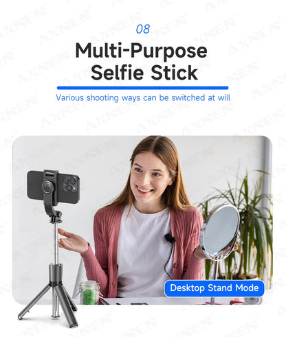 Bluetooth Selfie Stick Tripod Desktop Stand, Phone Holder, Wireless Remote Shutter, for iPhone Android, Option with Fill Light