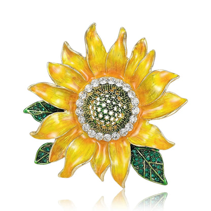 Beaut&Berry Luxury Enamel Sunflower Brooches for Women Unisex Plant Pins Casual Party Jewelry Accessories Gifts Decoration