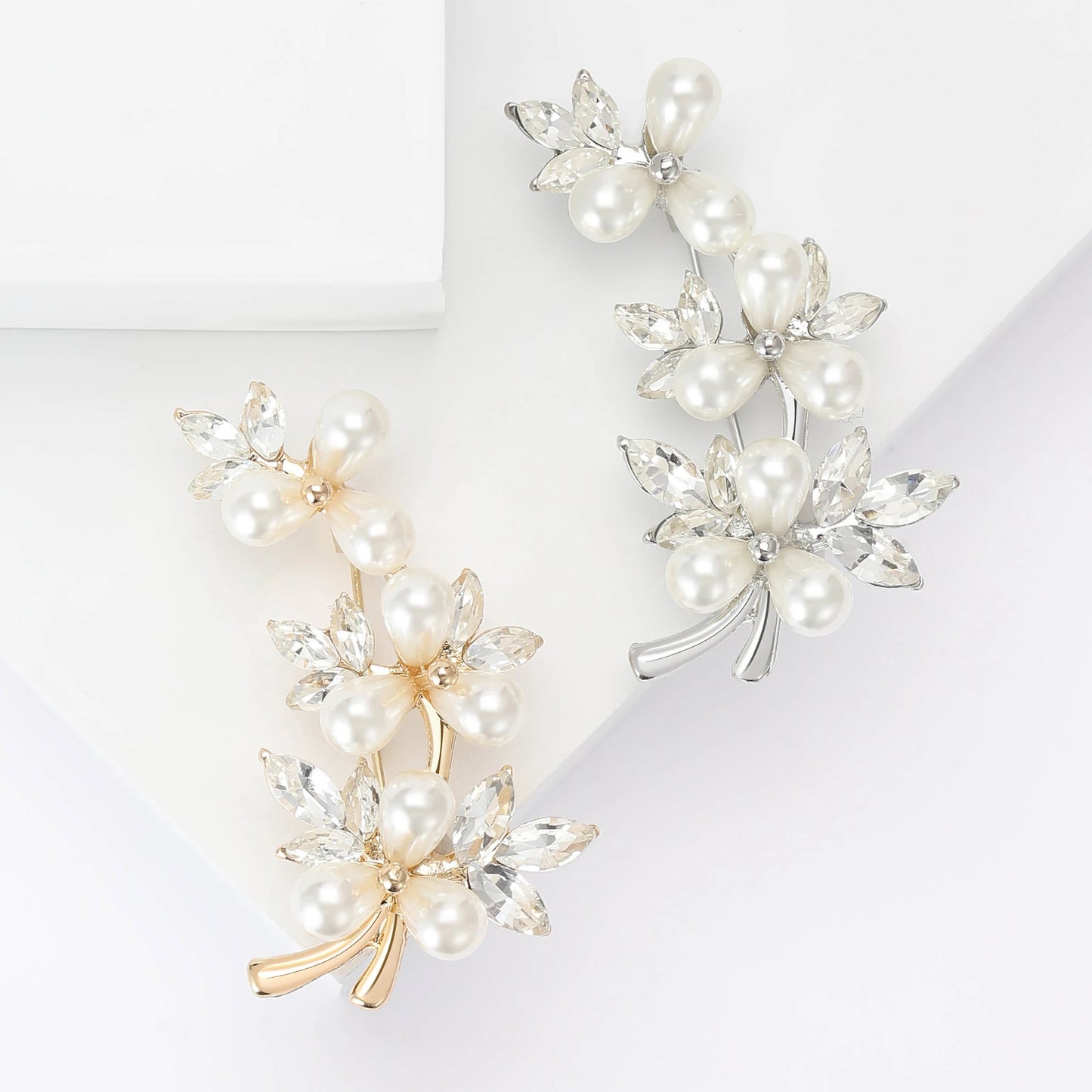 Beaut&Berry Luxury Pearl Plum Flower Brooches for Women Unisex Plant Pins Casual Party Jewelry Accessories Gifts Decoration