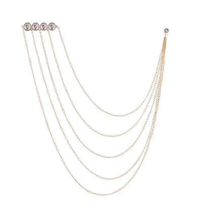Korean Crystal Multilayer Long Tassel Chain Brooch for Women and Men Wedding Party Collar Pins Luxulry Jewelry Accessories