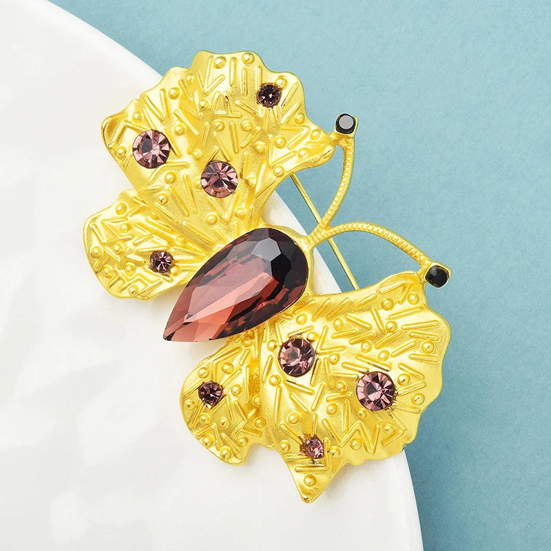 Wuli&baby Crystal Golden Butterfly Brooches For Women Unisex Charming Classic Insects Office Party Brooch Pins Gifts