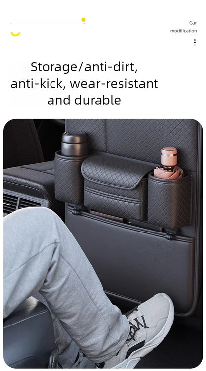 Multi-functional Car Seat Back Organizer High-Capacity Multi-Pocket Backseat Storage Bag Wear-Resistant Anti Kick Mat