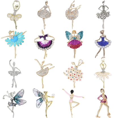 Rhinestone Ballerina Brooches for Women Acrylic Elf Pins Pearl Girls Accessories Office Party Friend Gifts