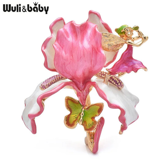 Wuli&baby Luxury Enamel Elf Flower Suit Brooch Pin Jewelry Accessory 2025 Winter Model Designer Metal Badge