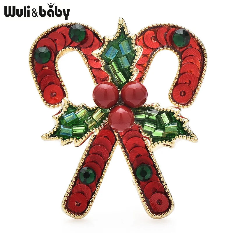 Wuli&baby Handmade Candy Bars Christmas Brooches Pins For Women High Quality Red New Year Brooch Jewelry Gifts