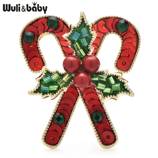 Wuli&baby Handmade Candy Bars Christmas Brooches Pins For Women High Quality Red New Year Brooch Jewelry Gifts
