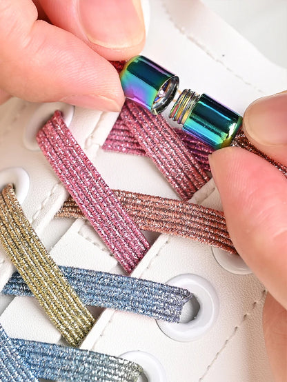 1Pair/2Pairs/4Pairs No Tie Shoe Laces Colorful Buckle Shoelaces Pearl Light Colorful Fashion Without Ties Elastic Laces Sneaker