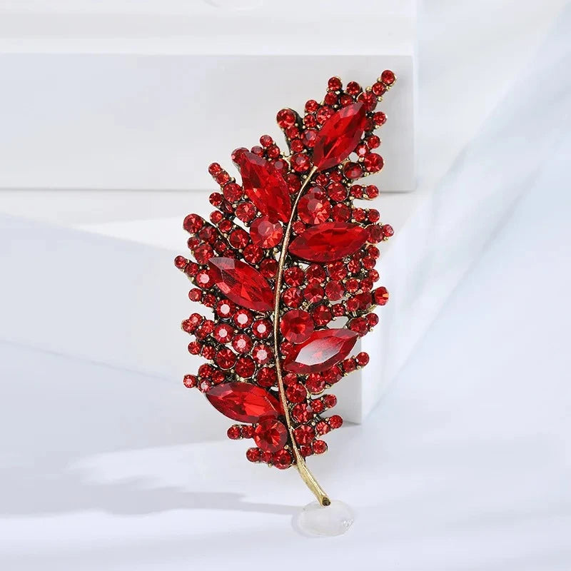 Women Girls Feather Rhinestone Brooches Jewelry Clothing Suit Pins Accessories