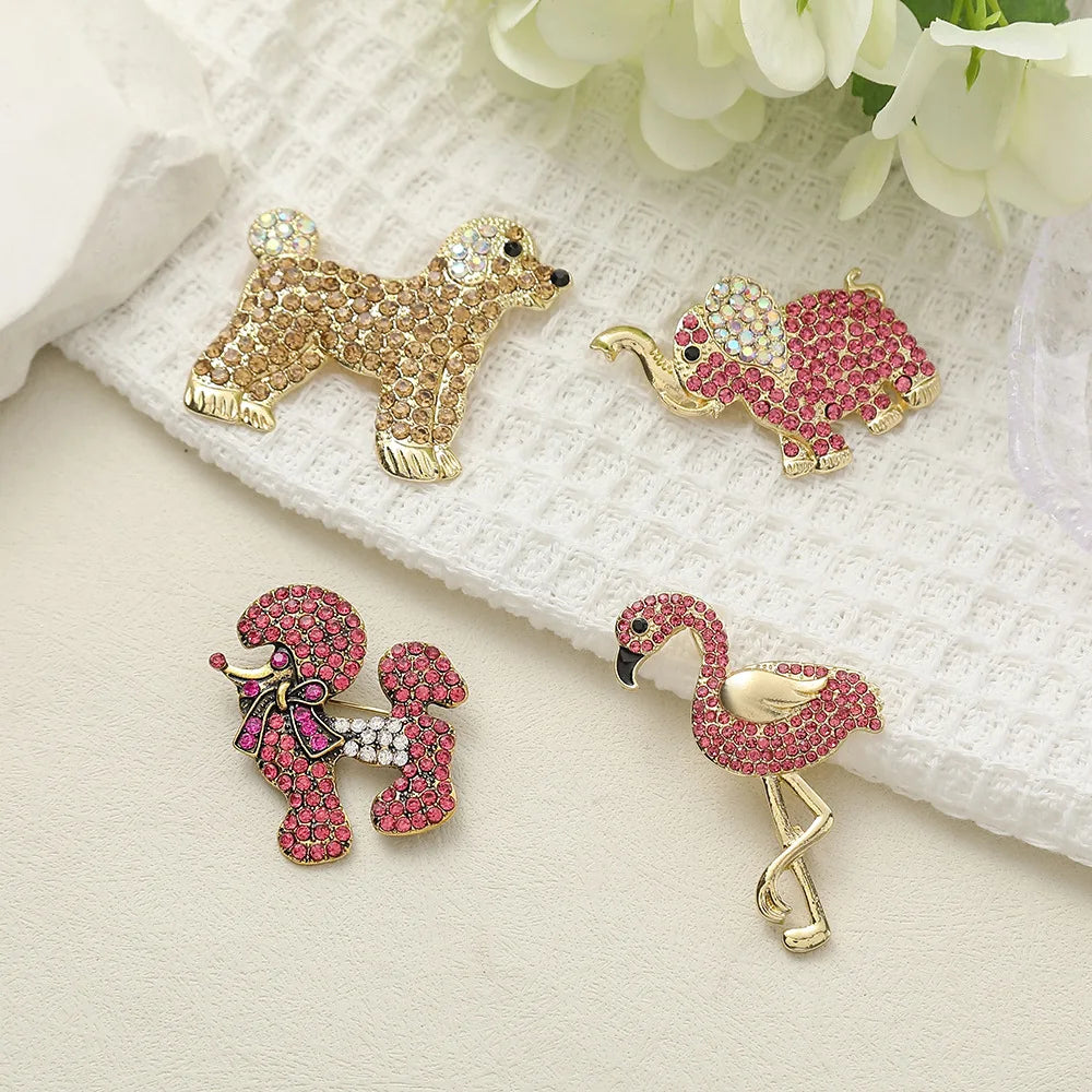 Cute Pink Elephant Brooch Pin for Women Girls Retro Rhinestone Crystal Animal Lapel Pin Sparkling Dress Suit Jewelry Gift