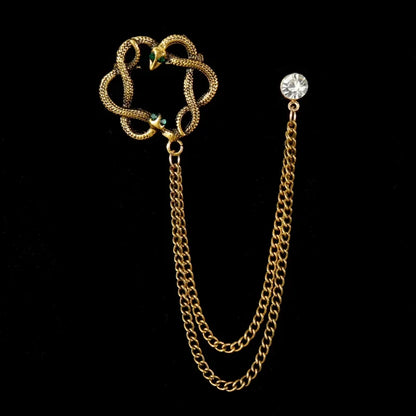 Retro Fashion Crystal Glasses Brooch Tassel Chain Snake Eagle Animal Lapel Pin Men Suit Shirt Collar Badge Jewelry Accessories